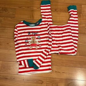 Christmas Pajamarama gingerbread red & white stripe with green trim. “Oh sugar”